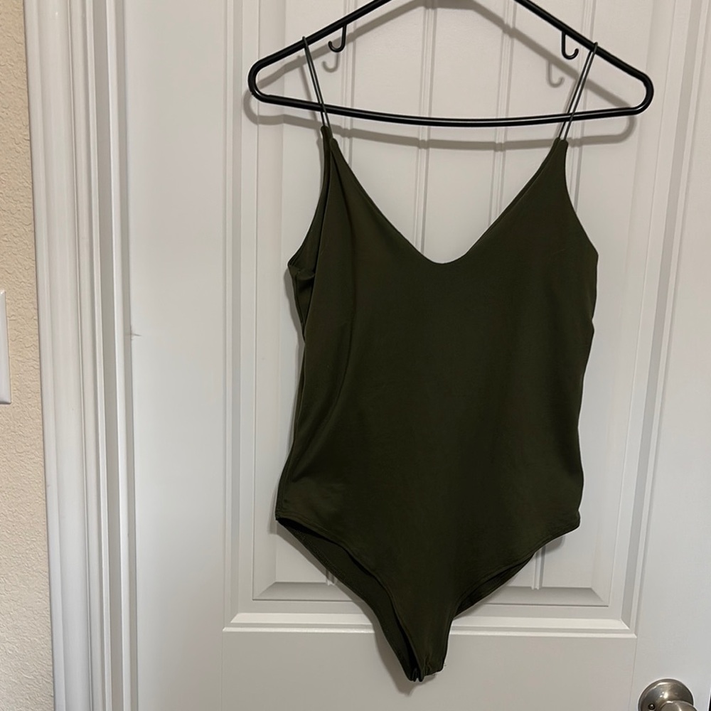 Gaze Green Ribbed Bodysuit with Spaghetti Straps